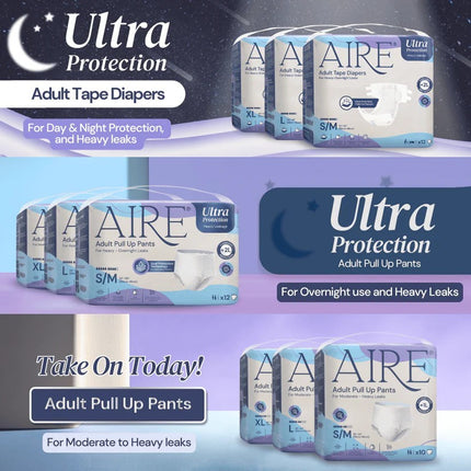 AIRE Ultra Protection Adult Tape Diapers, 12 Pcs/Bag, 3 Available Sizes - 4080-7