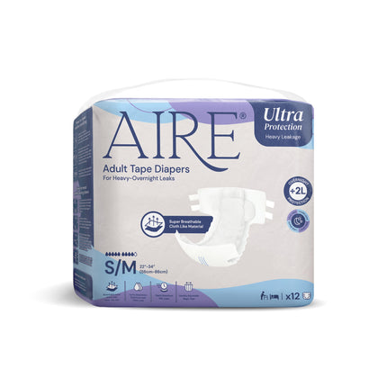 AIRE Ultra Protection Adult Tape Diapers, 12 Pcs/Bag, 3 Available Sizes - 4088-2
