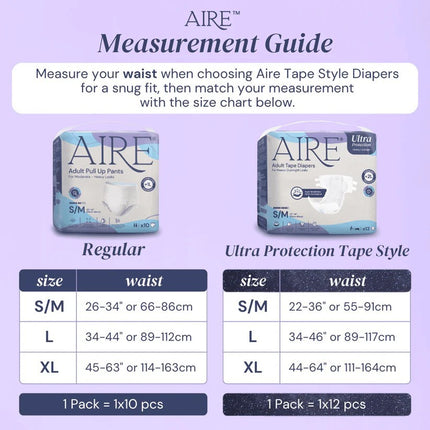 AIRE Ultra Protection Adult Tape Diapers, 12 Bags/Ctn, 3 Available Sizes - 4089-6