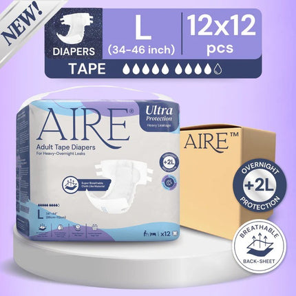 AIRE Ultra Protection Adult Tape Diapers, 12 Bags/Ctn, 3 Available Sizes - 4089-2