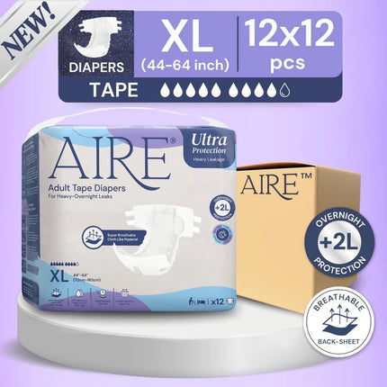AIRE Ultra Protection Adult Tape Diapers, 12 Bags/Ctn, 3 Available Sizes - 4090-2