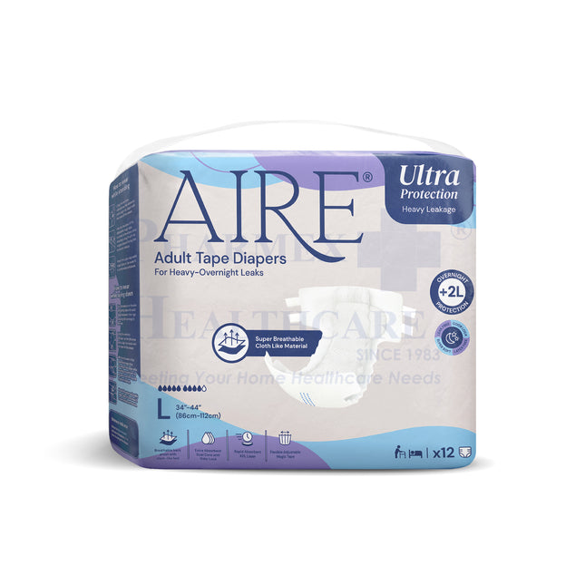 AIRE Ultra Protection Adult Tape Diapers, 12 Pcs/Bag, 3 Available Sizes