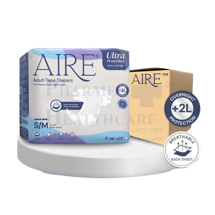 AIRE Ultra Protection Adult Tape Diapers, 12 Bags/Ctn, 3 Available Sizes