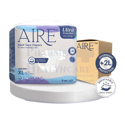 AIRE Ultra Protection Adult Tape Diapers, 12 Bags/Ctn, 3 Available Sizes