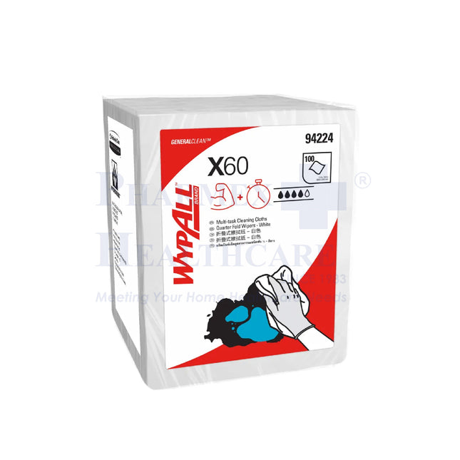 WYPALL X60 Quarter Fold Wipers,HydroKnit  , 28CM X 35CM, 100Pcs/pkt