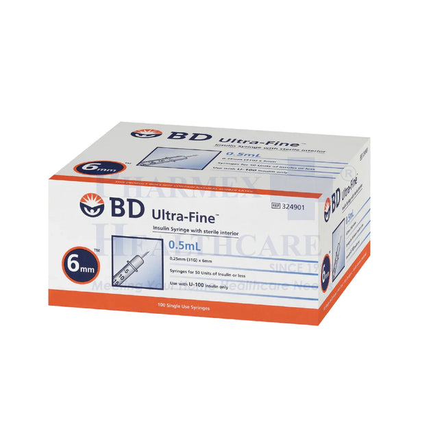 BD Ultra-Fine 31G x 6mm Insulin Syringe, 100's/Box