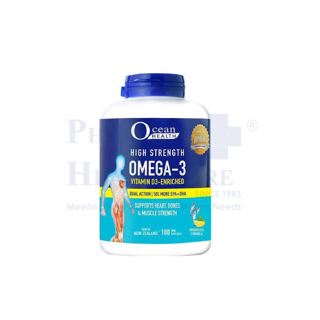Ocean Health High Strength Omega 3 + Vitamin D3, 60/180 softgels